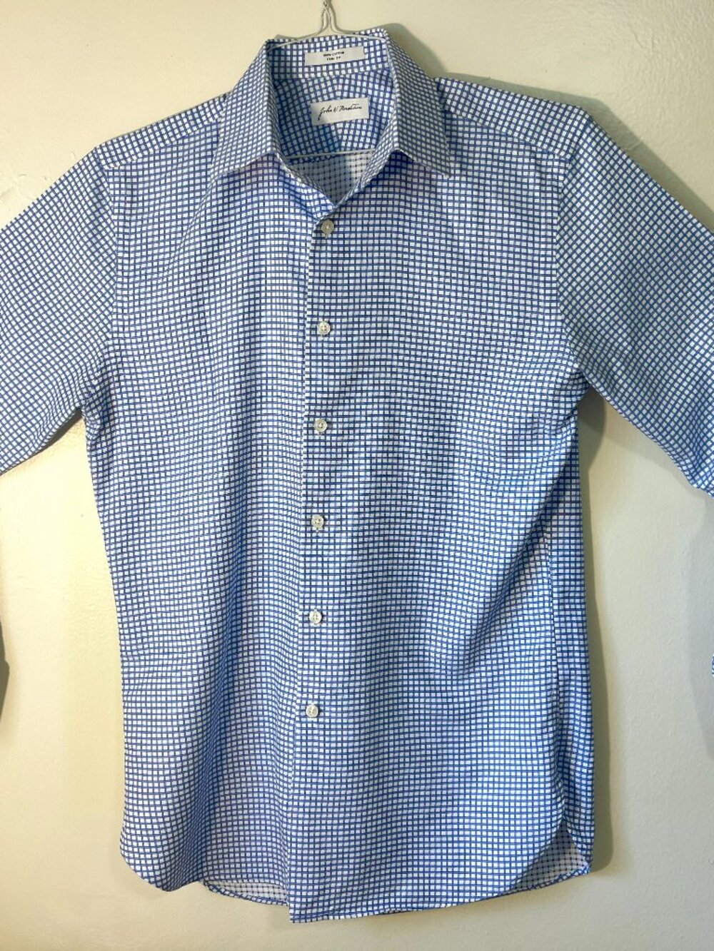 John W. Norstrom - Size 15 32/33 Window Pane Design Long Sleeve Shirt-Pre-owned